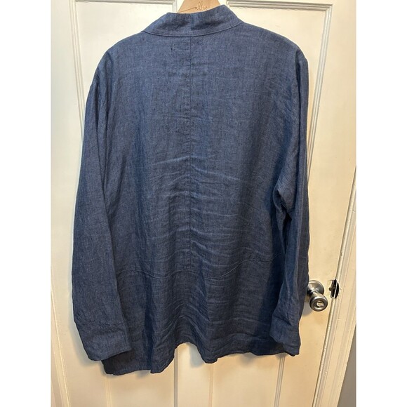 FLAX Designs Large 100% Linen Lagenlook Globetrotter Button Up Jacket Dark Denim - Picture 3 of 11